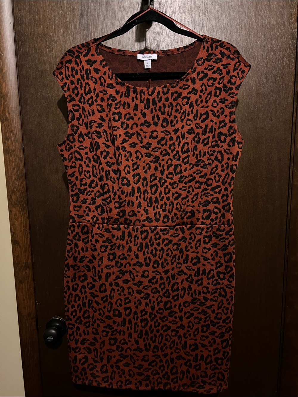 Nine West Rust and Black Leopard Print Sheath Dress